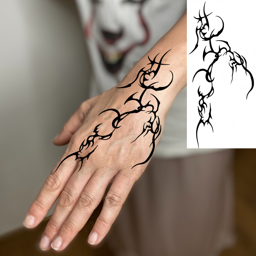 1 Sheet Tribal Temporary Tattoos For Women Men Adults Hands Finger Foot Neck Clavicle Legs Forearm Shank Arm Body Art Makeup, Semi Permanent Temp Fake Tattoo Stickers Waterproof Long Lasting Realistic Tatoos For Festival Party Accessory