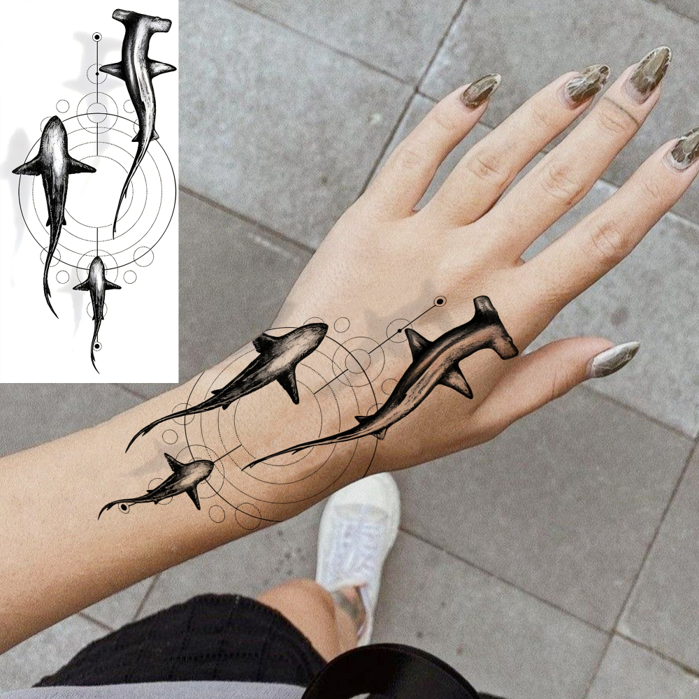 1 Sheet Shark Temporary Tattoos For Women Men Adults Hands Finger Foot Neck Clavicle Legs Forearm Shank Arm Body Art Makeup, Semi Permanent Temp Fake Tattoo Stickers Waterproof Long Lasting Realistic Tatoos For Festival Party Accessory