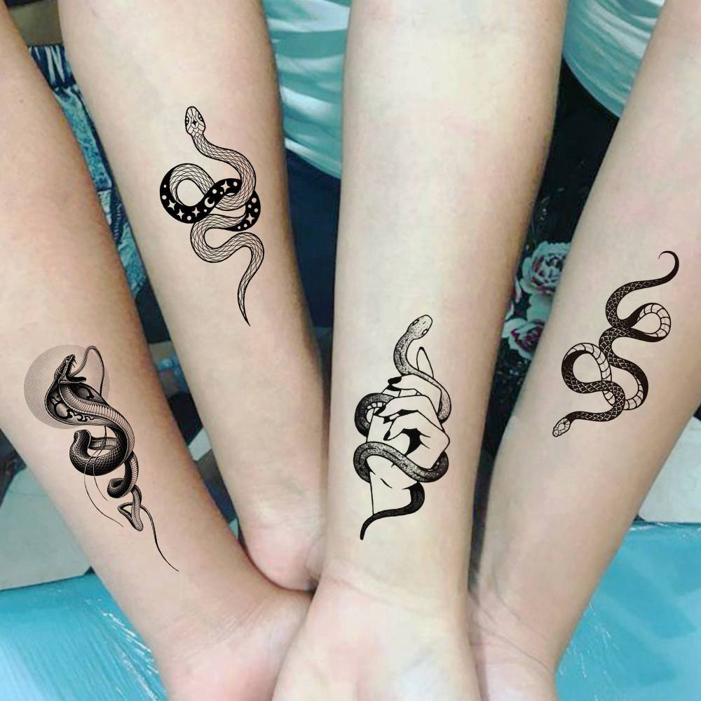 18 Sheets Cobra Snake Temporary Tattoos For Women Men Adults Kids Hands Finger Foot Neck Clavicle Shank Arm Body Art Makeup, Semi Permanent Temp Fake Tattoo Stickers Waterproof Long Lasting Realistic Tatoos For Festival Party Accessory