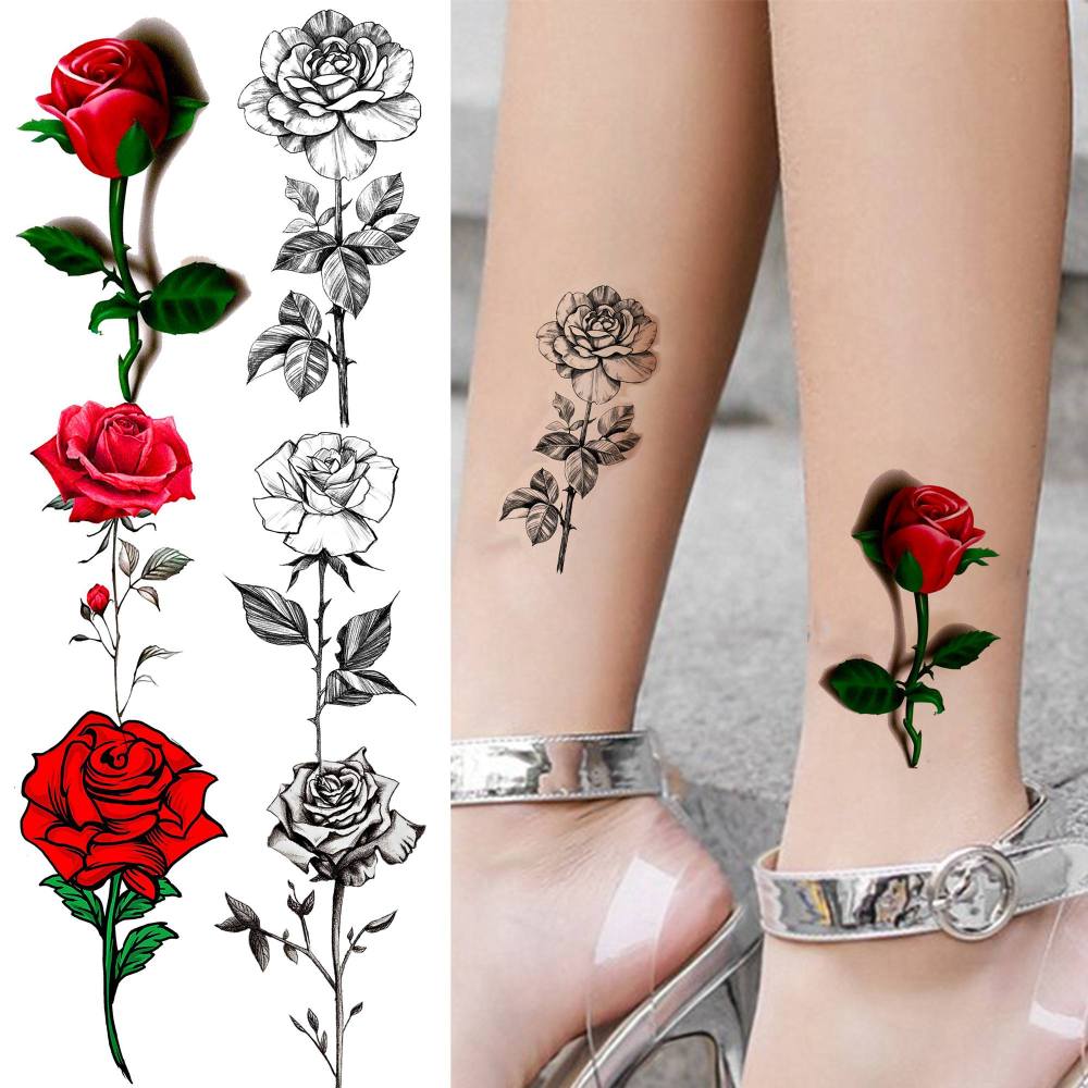 24 Sheets Small Rose Temporary Tattoos For Women Men Adults Kids Hands Finger Foot Neck Clavicle Shank Arm Body Art Makeup, Semi Permanent Temp Fake Tattoo Stickers Waterproof Long Lasting Realistic Tatoos For Festival Party Accessory