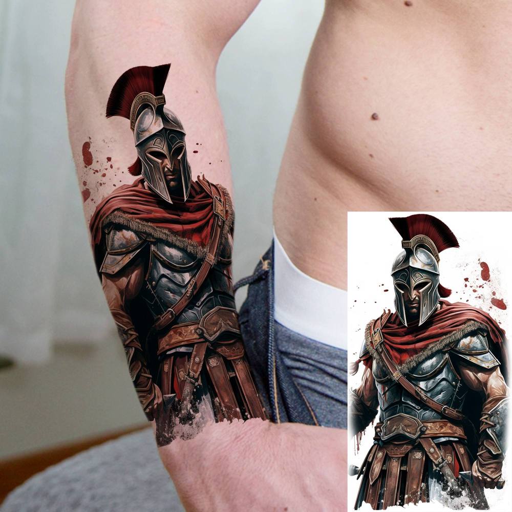 6 Sheets Spartan Warriors Temporary Tattoos For Women Men Adults Hands Finger Foot Neck Clavicle Shank Arm Body Art Makeup, Semi Permanent Temp Fake Tattoo Stickers Waterproof Long Lasting Realistic Tatoos For Festival Party Accessory