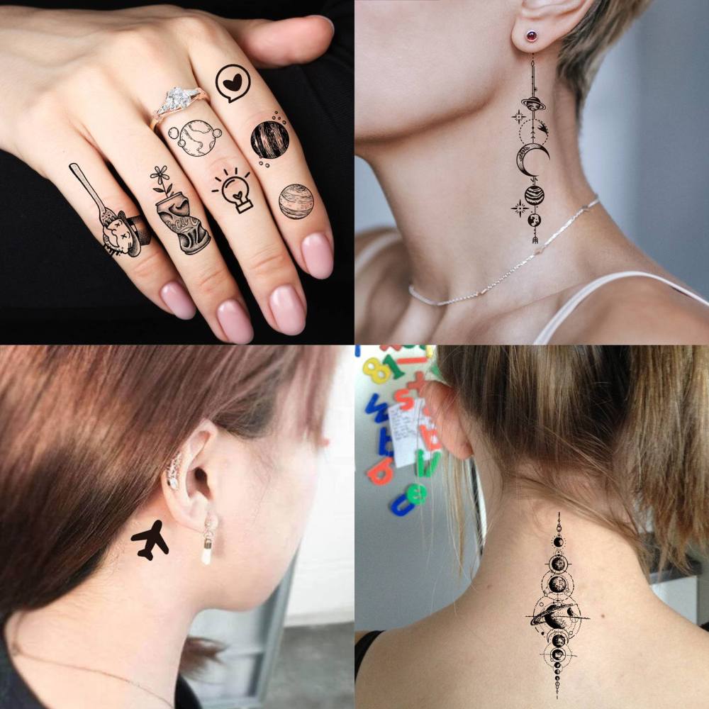 22 Sheets Space Astronaut Temporary Tattoos For Women Men Adults Hands Finger Foot Neck Clavicle Shank Arm Body Art Makeup, Semi Permanent Temp Fake Tattoo Stickers Waterproof Long Lasting Realistic Tatoos For Festival Party Accessory