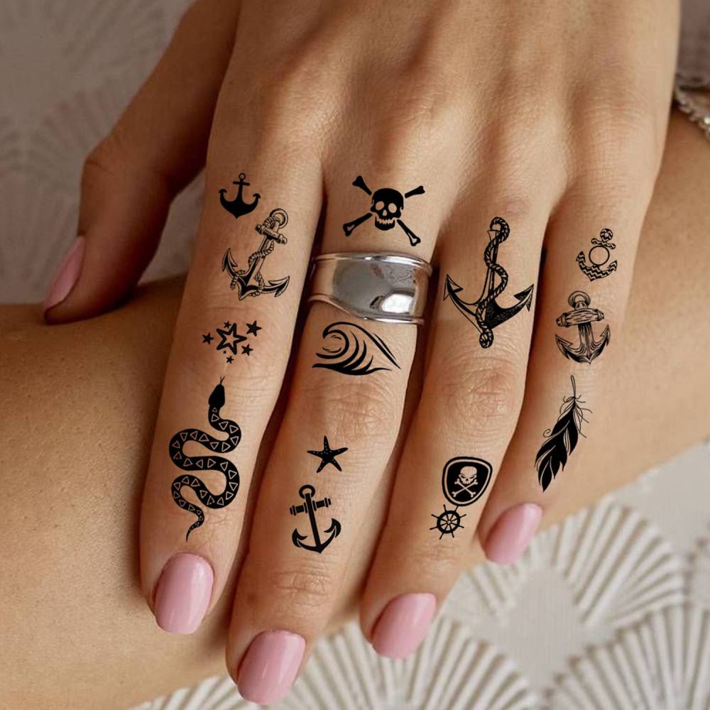15 Sheets Pirate Anchor Temporary Tattoos For Women Men Adults Kids Hands Finger Foot Neck Clavicle Shank Arm Body Art Makeup, Semi Permanent Temp Fake Tattoo Stickers Waterproof Long Lasting Realistic Tatoos For Festival Party Accessory