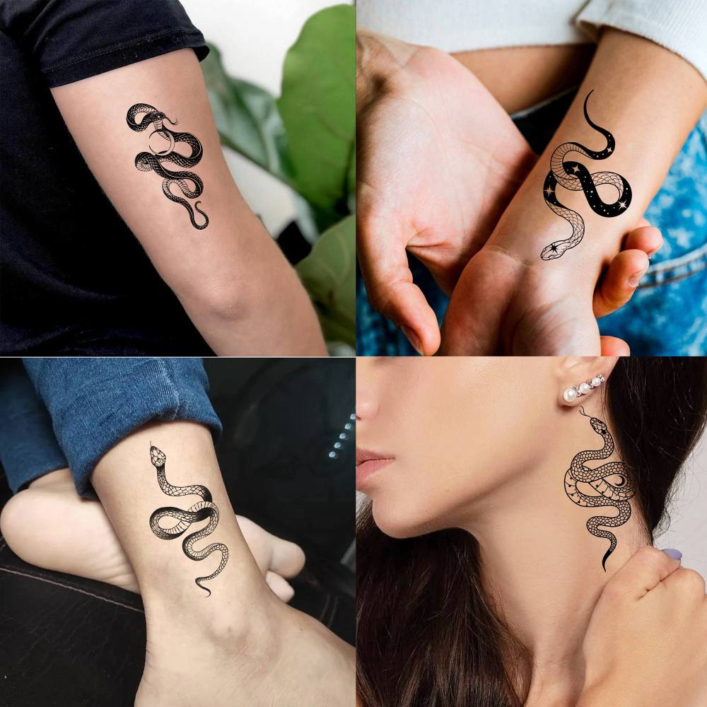 18 Sheets Cobra Snake Temporary Tattoos For Women Men Adults Kids Hands Finger Foot Neck Clavicle Shank Arm Body Art Makeup, Semi Permanent Temp Fake Tattoo Stickers Waterproof Long Lasting Realistic Tatoos For Festival Party Accessory