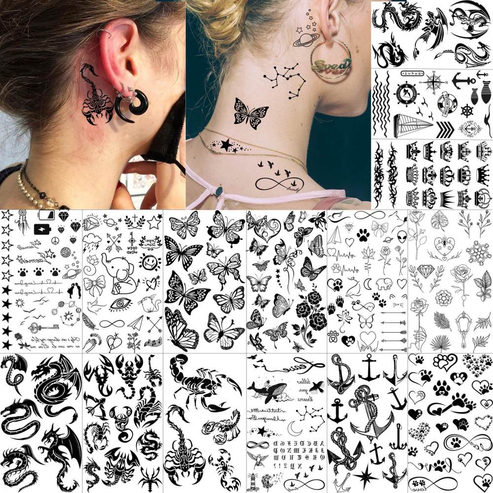 15 Sheets Y2k Temporary Tattoos For Women Men Adults Hands Finger Foot Neck Clavicle Legs Thigh Forearm Shank Arm Body Art Makeup, Semi Permanent Temp Fake Tattoo Stickers Waterproof Long Lasting Realistic Tatoos For Festival Party Accessory