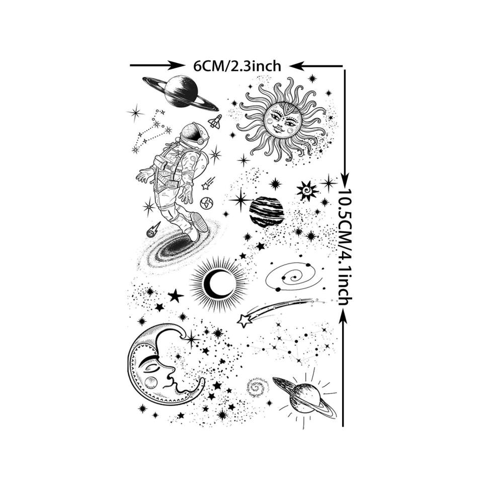 15 Sheets Outer Space Moon Temporary Tattoos For Women Men Adults Hands Finger Foot Neck Clavicle Legs Thigh Forearm Shank Arm Body Art Makeup, Semi Permanent Temp Fake Tattoo Stickers Waterproof Long Lasting Realistic Tatoos For Festival Party Accessory