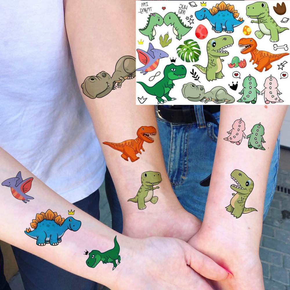 6 Sheets Cartoon Dinosaur Temporary Tattoos For Women Men Adults Kids Hands Finger Foot Neck Clavicle Shank Arm Body Art Makeup, Semi Permanent Temp Fake Tattoo Stickers Waterproof Long Lasting Realistic Tatoos For Festival Party Accessory