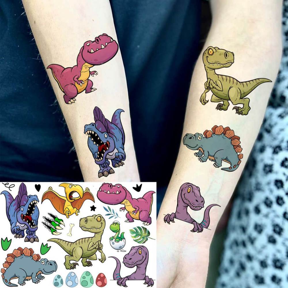 6 Sheets Cartoon Dinosaur Temporary Tattoos For Women Men Adults Kids Hands Finger Foot Neck Clavicle Shank Arm Body Art Makeup, Semi Permanent Temp Fake Tattoo Stickers Waterproof Long Lasting Realistic Tatoos For Festival Party Accessory
