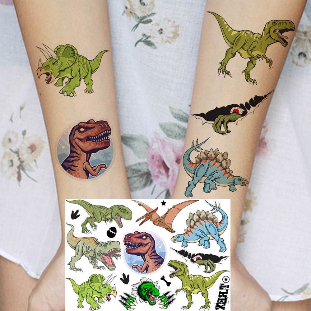 6 Sheets Cartoon Dinosaur Temporary Tattoos For Women Men Adults Kids Hands Finger Foot Neck Clavicle Shank Arm Body Art Makeup, Semi Permanent Temp Fake Tattoo Stickers Waterproof Long Lasting Realistic Tatoos For Festival Party Accessory