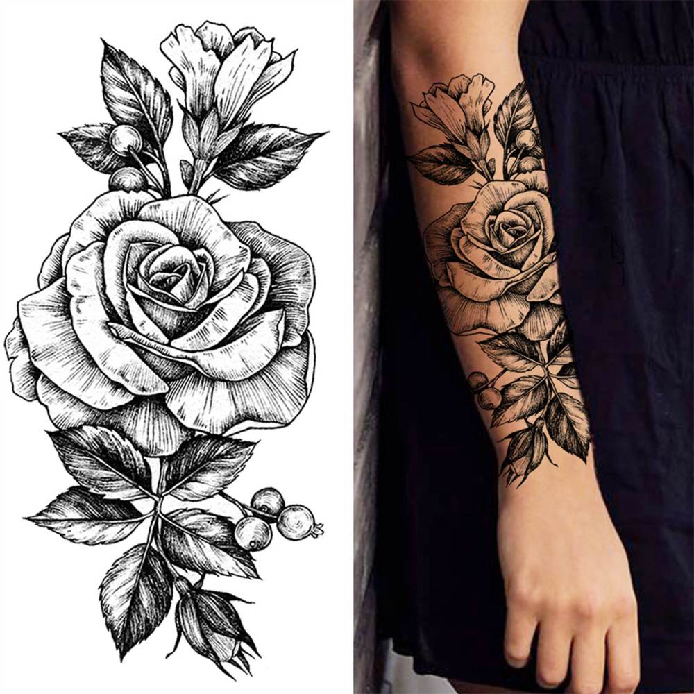 8 Sheets Flower Florals Temporary Tattoos For Women Men Adults Hands Finger Foot Neck Clavicle Shank Arm Body Art Makeup, Semi Permanent Temp Fake Tattoo Stickers Waterproof Long Lasting Realistic Tatoos For Festival Party Accessory