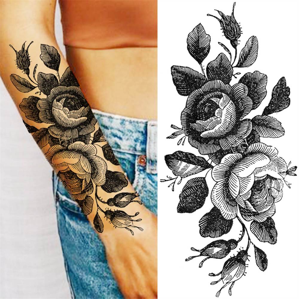 8 Sheets Flower Florals Temporary Tattoos For Women Men Adults Hands Finger Foot Neck Clavicle Shank Arm Body Art Makeup, Semi Permanent Temp Fake Tattoo Stickers Waterproof Long Lasting Realistic Tatoos For Festival Party Accessory