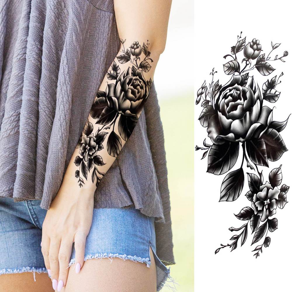 8 Sheets Flower Florals Temporary Tattoos For Women Men Adults Hands Finger Foot Neck Clavicle Shank Arm Body Art Makeup, Semi Permanent Temp Fake Tattoo Stickers Waterproof Long Lasting Realistic Tatoos For Festival Party Accessory