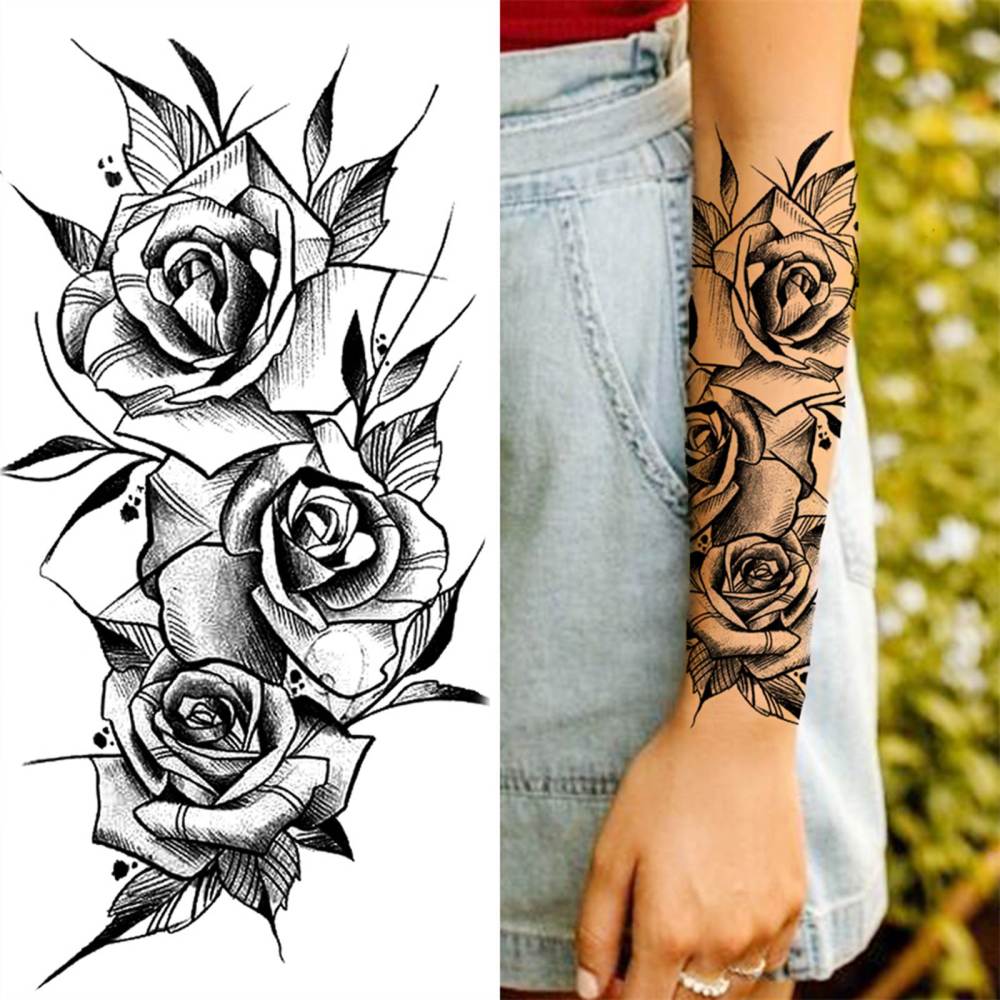 8 Sheets Flower Florals Temporary Tattoos For Women Men Adults Hands Finger Foot Neck Clavicle Shank Arm Body Art Makeup, Semi Permanent Temp Fake Tattoo Stickers Waterproof Long Lasting Realistic Tatoos For Festival Party Accessory