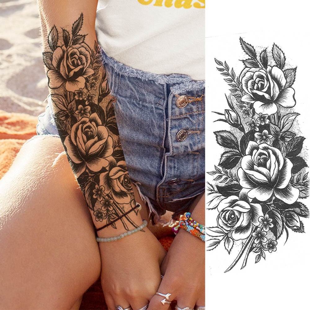 8 Sheets Flower Florals Temporary Tattoos For Women Men Adults Hands Finger Foot Neck Clavicle Shank Arm Body Art Makeup, Semi Permanent Temp Fake Tattoo Stickers Waterproof Long Lasting Realistic Tatoos For Festival Party Accessory