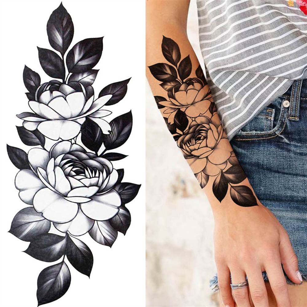 8 Sheets Flower Florals Temporary Tattoos For Women Men Adults Hands Finger Foot Neck Clavicle Shank Arm Body Art Makeup, Semi Permanent Temp Fake Tattoo Stickers Waterproof Long Lasting Realistic Tatoos For Festival Party Accessory
