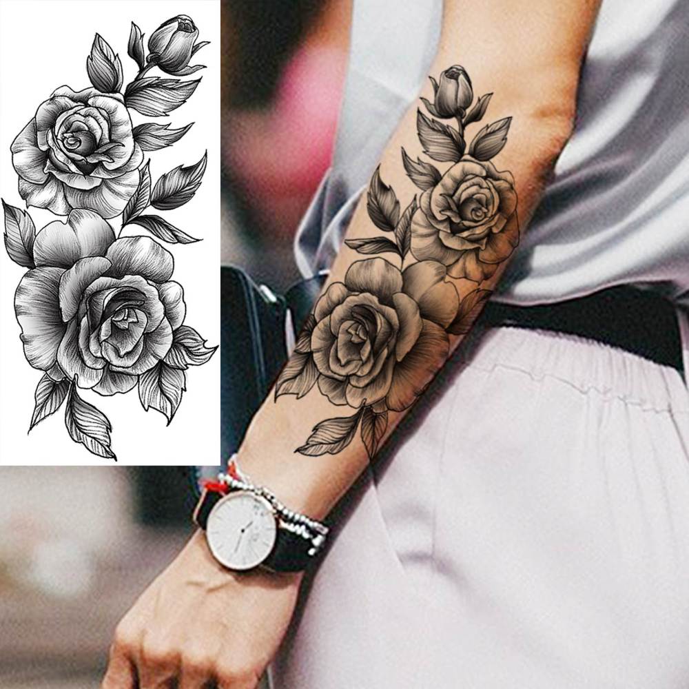 8 Sheets Tiger Flower Florals Temporary Tattoos For Women Men Adults Hands Finger Foot Neck Clavicle Shank Arm Body Art Makeup, Semi Permanent Temp Fake Tattoo Stickers Waterproof Long Lasting Realistic Tatoos For Festival Party Accessory