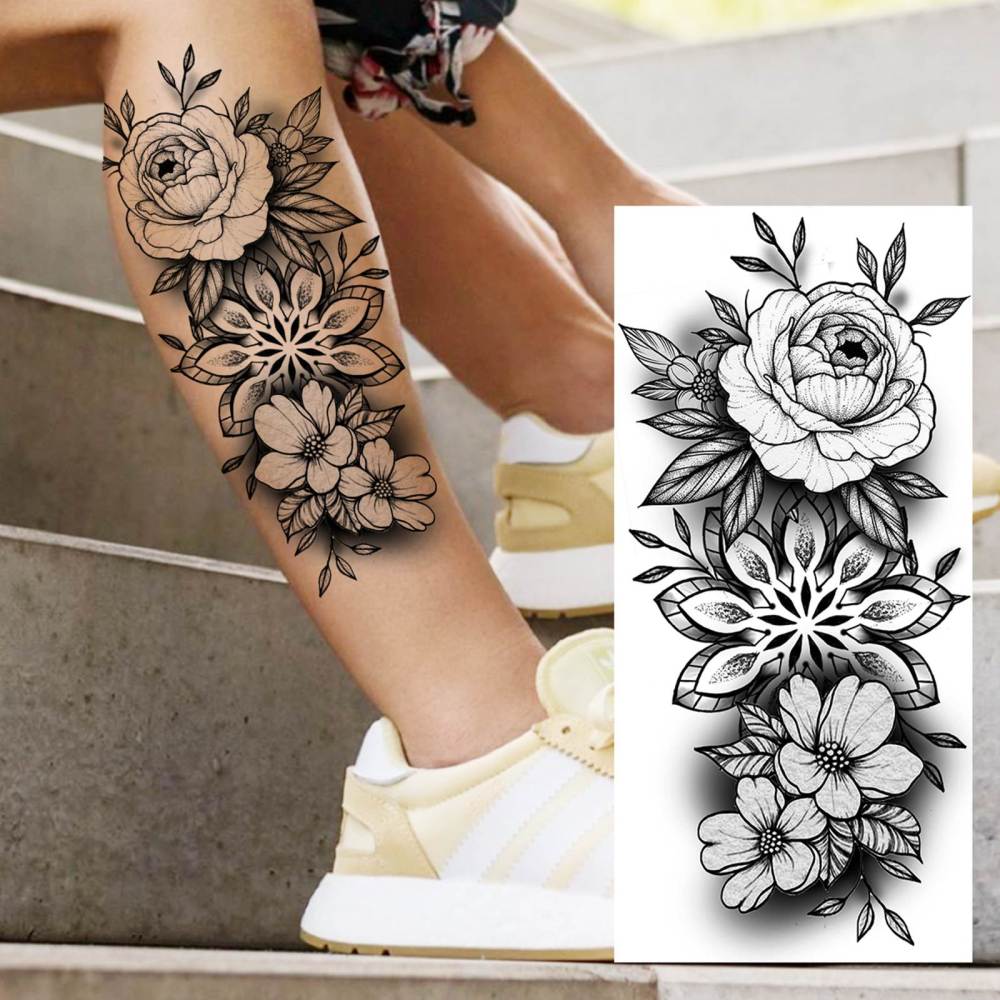 8 Sheets Tiger Flower Florals Temporary Tattoos For Women Men Adults Hands Finger Foot Neck Clavicle Shank Arm Body Art Makeup, Semi Permanent Temp Fake Tattoo Stickers Waterproof Long Lasting Realistic Tatoos For Festival Party Accessory
