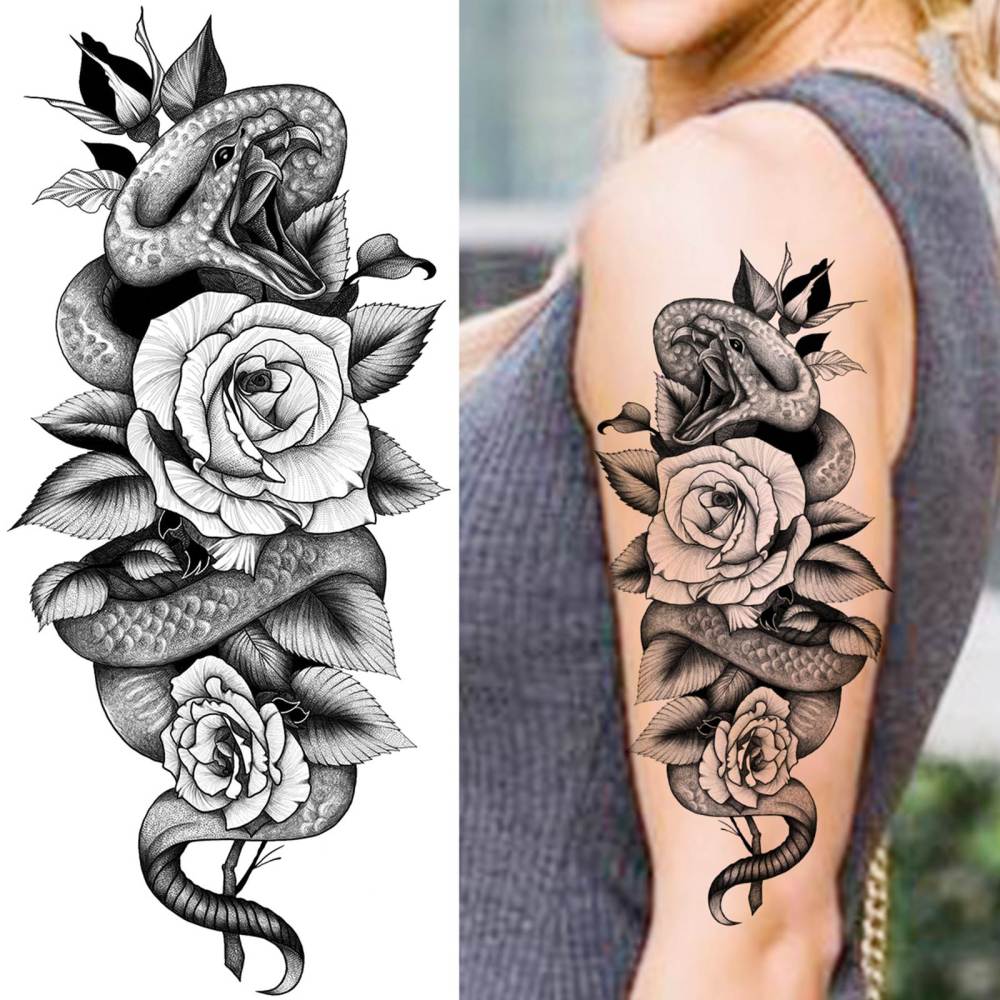8 Sheets Tiger Flower Florals Temporary Tattoos For Women Men Adults Hands Finger Foot Neck Clavicle Shank Arm Body Art Makeup, Semi Permanent Temp Fake Tattoo Stickers Waterproof Long Lasting Realistic Tatoos For Festival Party Accessory