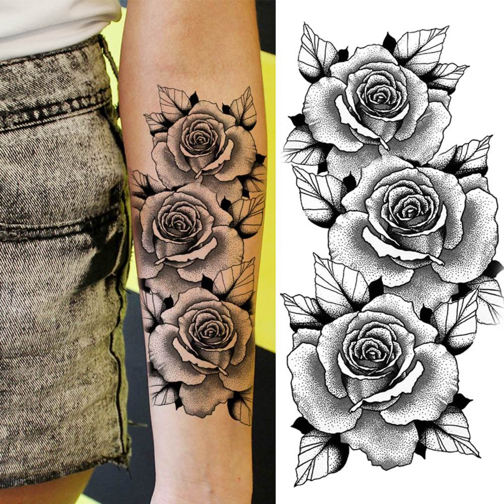 8 Sheets Tiger Flower Florals Temporary Tattoos For Women Men Adults Hands Finger Foot Neck Clavicle Shank Arm Body Art Makeup, Semi Permanent Temp Fake Tattoo Stickers Waterproof Long Lasting Realistic Tatoos For Festival Party Accessory