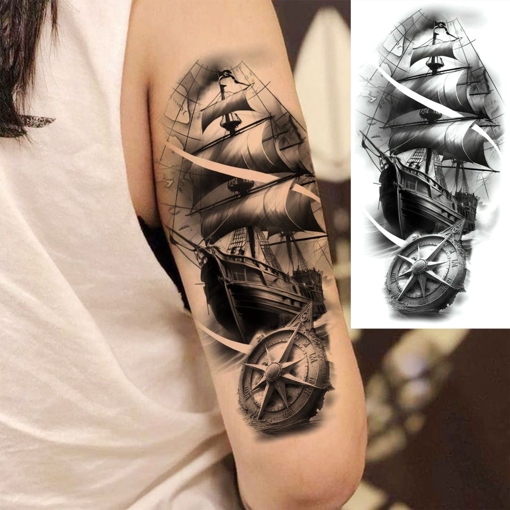 8 Sheets Ship Temporary Tattoos For Women Men Adults Hands Finger Foot Neck Clavicle Shank Arm Body Art Makeup, Semi Permanent Temp Fake Tattoo Stickers Waterproof Long Lasting Realistic Tatoos For Festival Party Accessory