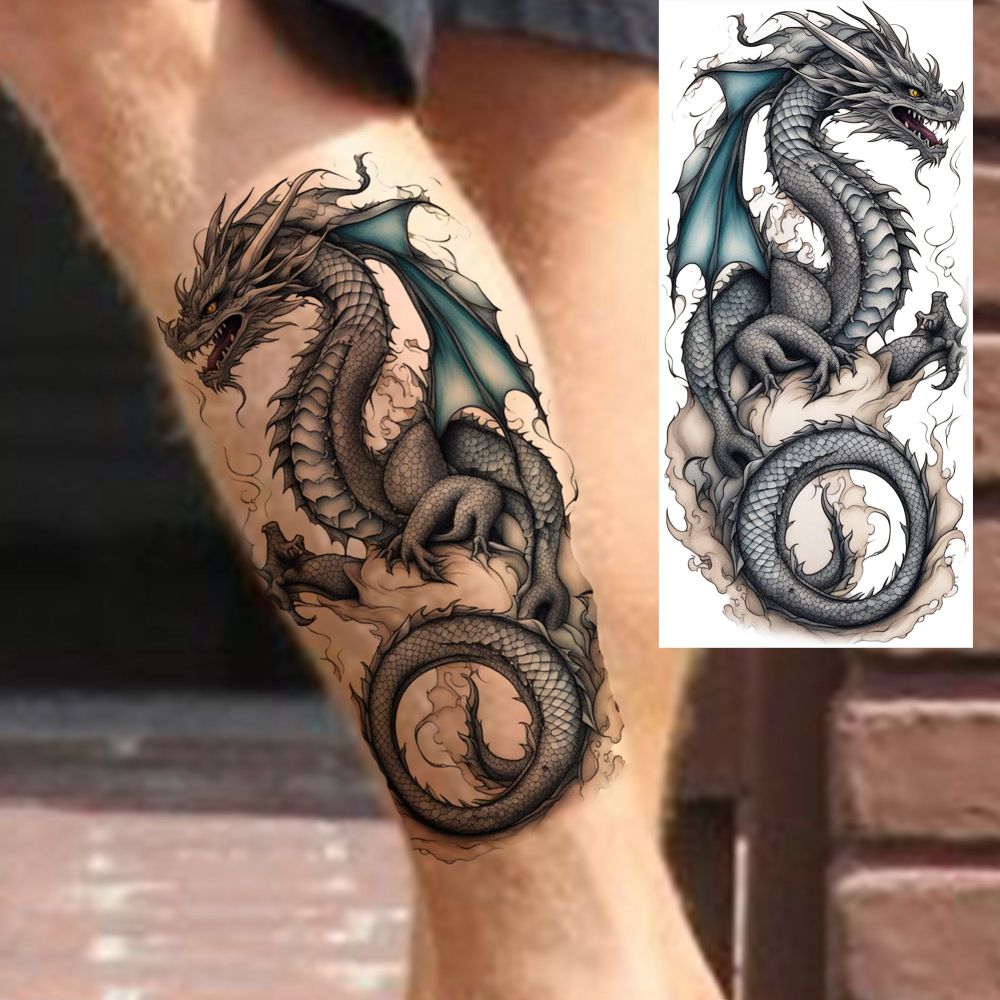 8 Sheets Dragon Temporary Tattoos For Women Men Adults Hands Finger Foot Neck Clavicle Shank Arm Body Art Makeup, Semi Permanent Temp Fake Tattoo Stickers Waterproof Long Lasting Realistic Tatoos For Festival Party Accessory