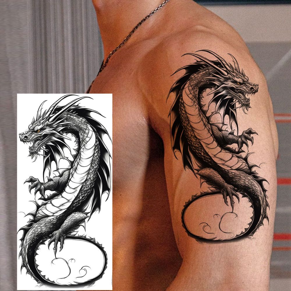 8 Sheets Dragon Temporary Tattoos For Women Men Adults Hands Finger Foot Neck Clavicle Shank Arm Body Art Makeup, Semi Permanent Temp Fake Tattoo Stickers Waterproof Long Lasting Realistic Tatoos For Festival Party Accessory