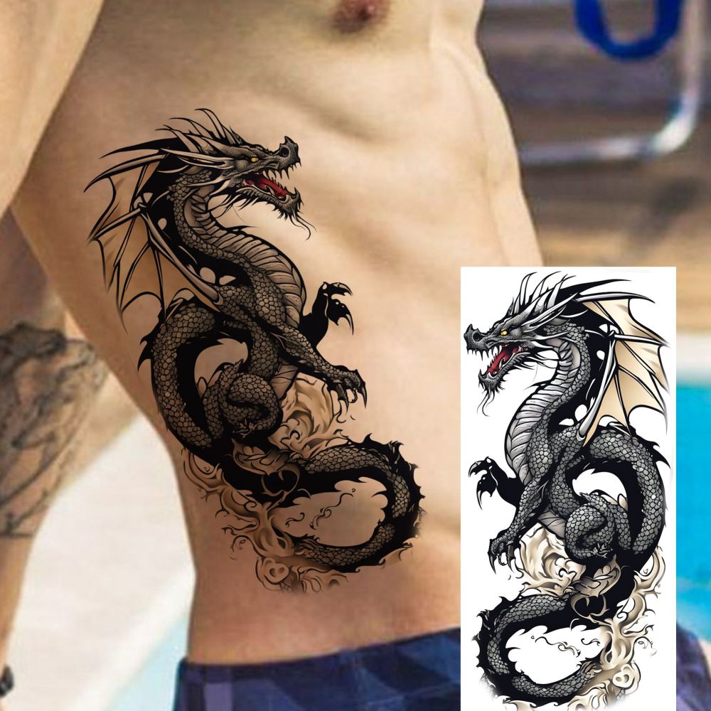 8 Sheets Dragon Temporary Tattoos For Women Men Adults Hands Finger Foot Neck Clavicle Shank Arm Body Art Makeup, Semi Permanent Temp Fake Tattoo Stickers Waterproof Long Lasting Realistic Tatoos For Festival Party Accessory