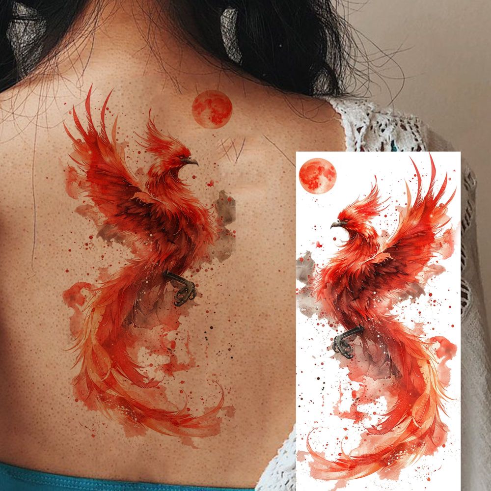 8 Sheets Phoenix Temporary Tattoos For Women Men Adults Hands Finger Foot Neck Clavicle Shank Arm Body Art Makeup, Semi Permanent Temp Fake Tattoo Stickers Waterproof Long Lasting Realistic Tatoos For Festival Party Accessory
