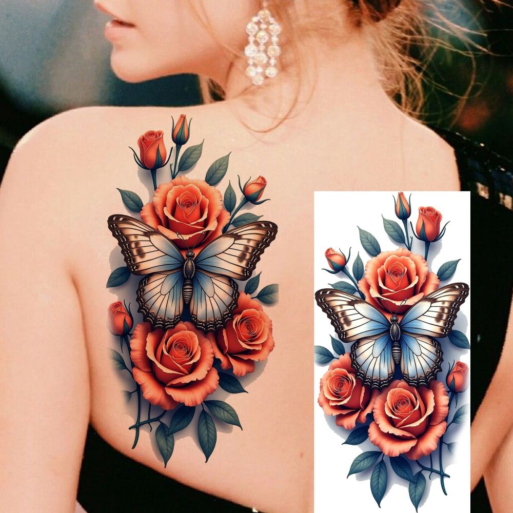 8 Sheets Butterfly Temporary Tattoos For Women Men Adults Hands Finger Foot Neck Clavicle Shank Arm Body Art Makeup, Semi Permanent Temp Fake Tattoo Stickers Waterproof Long Lasting Realistic Tatoos For Festival Party Accessory