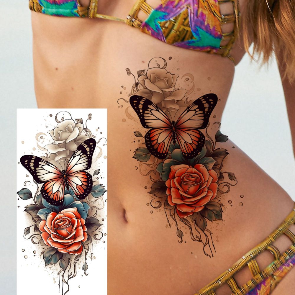 8 Sheets Butterfly Temporary Tattoos For Women Men Adults Hands Finger Foot Neck Clavicle Shank Arm Body Art Makeup, Semi Permanent Temp Fake Tattoo Stickers Waterproof Long Lasting Realistic Tatoos For Festival Party Accessory