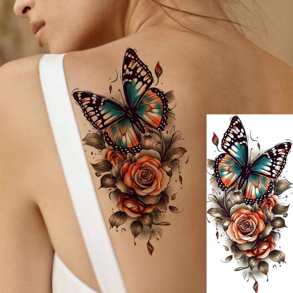 8 Sheets Butterfly Temporary Tattoos For Women Men Adults Hands Finger Foot Neck Clavicle Shank Arm Body Art Makeup, Semi Permanent Temp Fake Tattoo Stickers Waterproof Long Lasting Realistic Tatoos For Festival Party Accessory