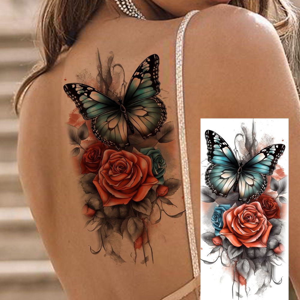 8 Sheets Butterfly Temporary Tattoos For Women Men Adults Hands Finger Foot Neck Clavicle Shank Arm Body Art Makeup, Semi Permanent Temp Fake Tattoo Stickers Waterproof Long Lasting Realistic Tatoos For Festival Party Accessory