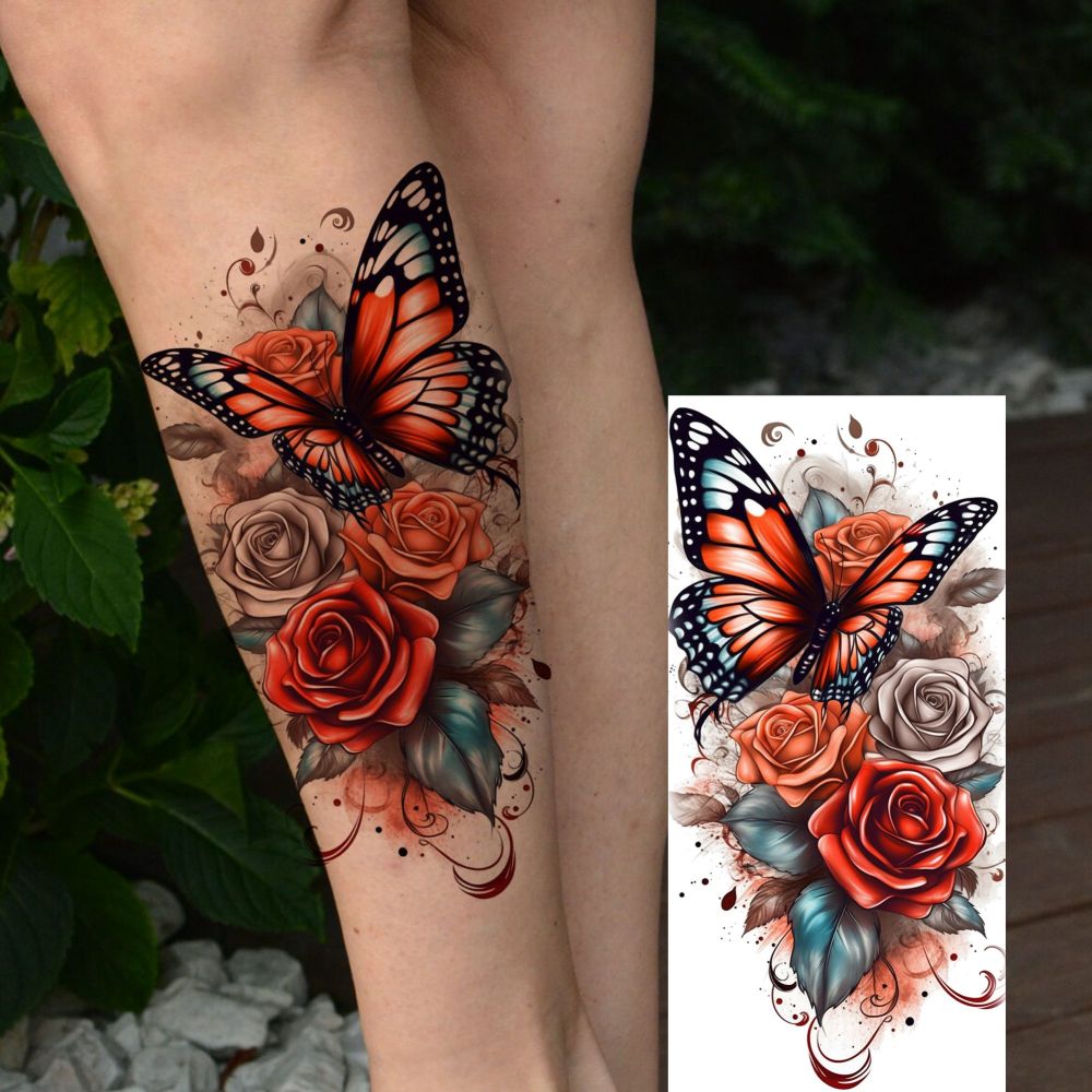 8 Sheets Butterfly Temporary Tattoos For Women Men Adults Hands Finger Foot Neck Clavicle Shank Arm Body Art Makeup, Semi Permanent Temp Fake Tattoo Stickers Waterproof Long Lasting Realistic Tatoos For Festival Party Accessory
