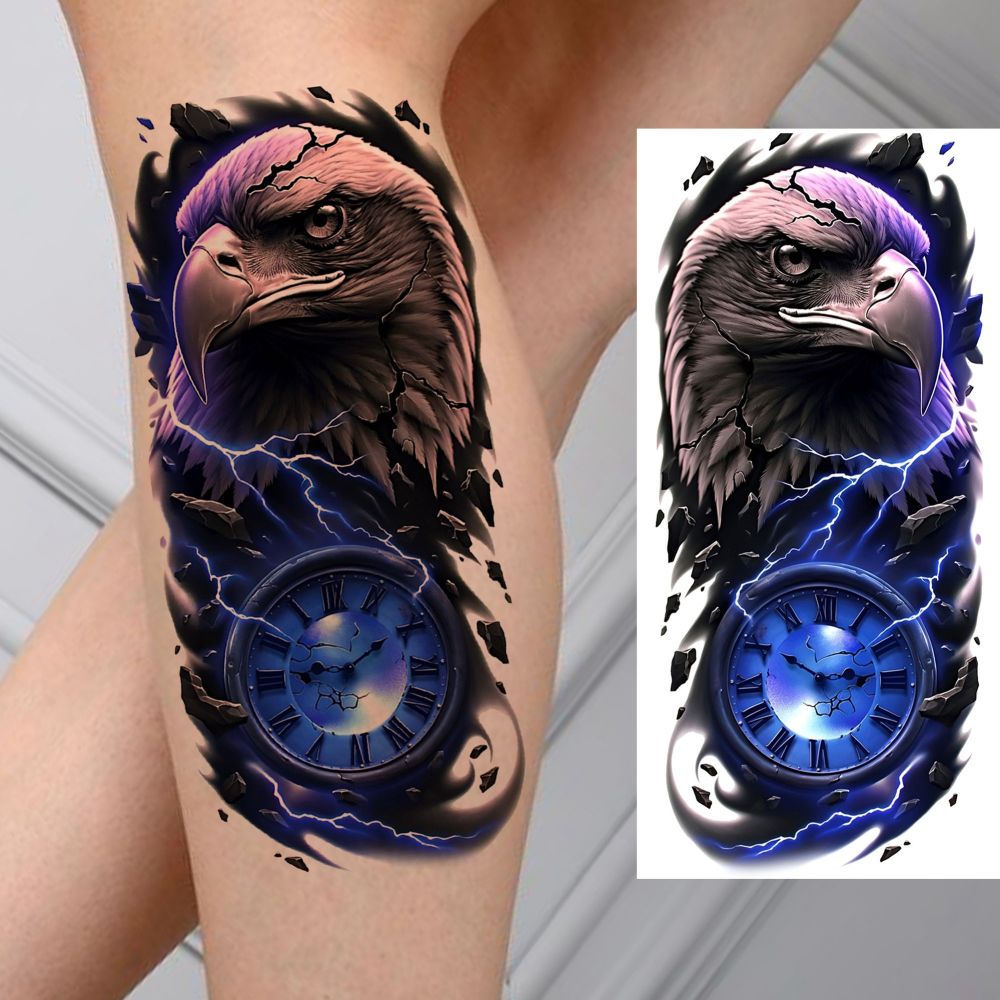 8 Sheets Lion Tiger Ship Temporary Tattoos For Women Men Adults Hands Finger Foot Neck Clavicle Shank Arm Body Art Makeup, Semi Permanent Temp Fake Tattoo Stickers Waterproof Long Lasting Realistic Tatoos For Festival Party Accessory