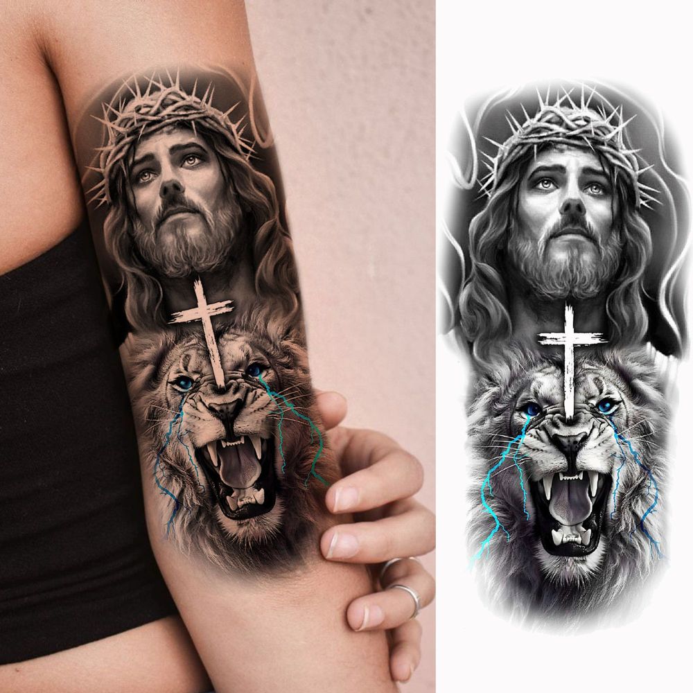 8 Sheets Jesus Christ Temporary Tattoos For Women Men Adults Hands Finger Foot Neck Clavicle Shank Arm Body Art Makeup, Semi Permanent Temp Fake Tattoo Stickers Waterproof Long Lasting Realistic Tatoos For Festival Party Accessory
