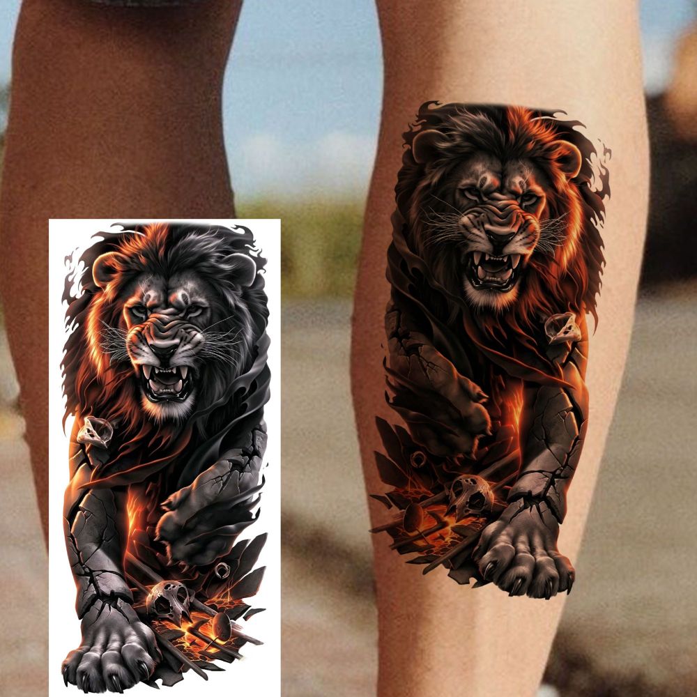 8 Sheets Lion Tiger Ship Temporary Tattoos For Women Men Adults Hands Finger Foot Neck Clavicle Shank Arm Body Art Makeup, Semi Permanent Temp Fake Tattoo Stickers Waterproof Long Lasting Realistic Tatoos For Festival Party Accessory