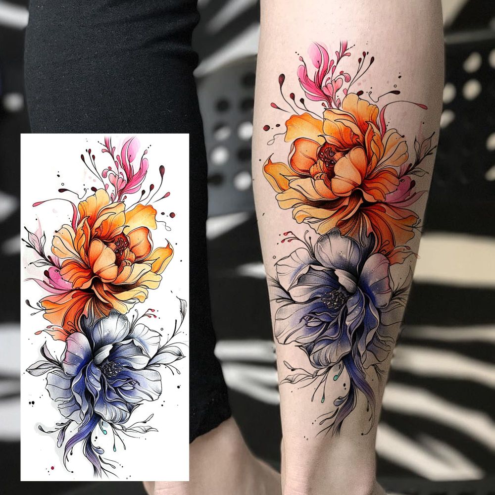 8 Sheets Rose Flowers Temporary Tattoos For Women Men Adults Hands Finger Foot Neck Clavicle Shank Arm Body Art Makeup, Semi Permanent Temp Fake Tattoo Stickers Waterproof Long Lasting Realistic Tatoos For Festival Party Accessory