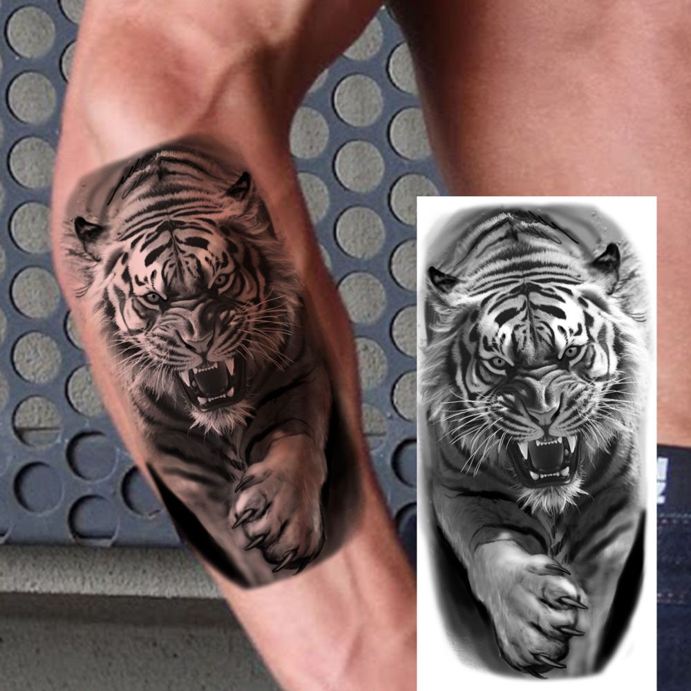 8 Sheets Tiger Temporary Tattoos For Women Men Adults Hands Finger Foot Neck Clavicle Shank Arm Body Art Makeup, Semi Permanent Temp Fake Tattoo Stickers Waterproof Long Lasting Realistic Tatoos For Festival Party Accessory
