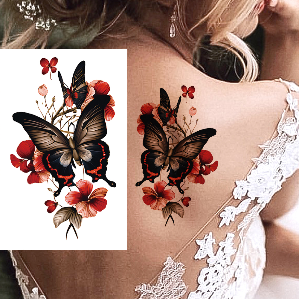 6 Sheets Butterfly Temporary Tattoos For Women Men Adults Hands Finger Foot Neck Clavicle Shank Arm Body Art Makeup, Semi Permanent Temp Fake Tattoo Stickers Waterproof Long Lasting Realistic Tatoos For Festival Party Accessory