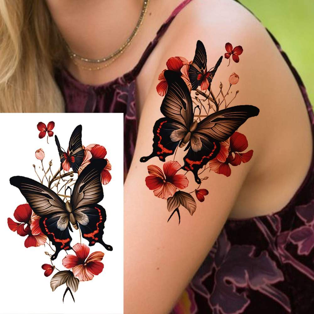 6 Sheets Butterfly Temporary Tattoos For Women Men Adults Hands Finger Foot Neck Clavicle Shank Arm Body Art Makeup, Semi Permanent Temp Fake Tattoo Stickers Waterproof Long Lasting Realistic Tatoos For Festival Party Accessory
