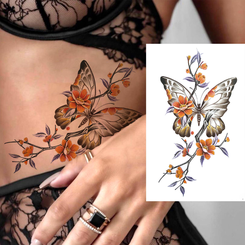 6 Sheets Butterfly Temporary Tattoos For Women Men Adults Hands Finger Foot Neck Clavicle Shank Arm Body Art Makeup, Semi Permanent Temp Fake Tattoo Stickers Waterproof Long Lasting Realistic Tatoos For Festival Party Accessory