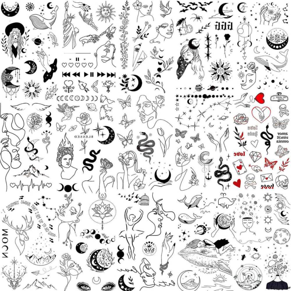15 Sheets Abstract Minimalism Temporary Tattoos For Women Men Adults Kids Hands Finger Foot Neck Clavicle Shank Arm Body Art Makeup, Semi Permanent Temp Fake Tattoo Stickers Waterproof Long Lasting Realistic Tatoos For Festival Party Accessory