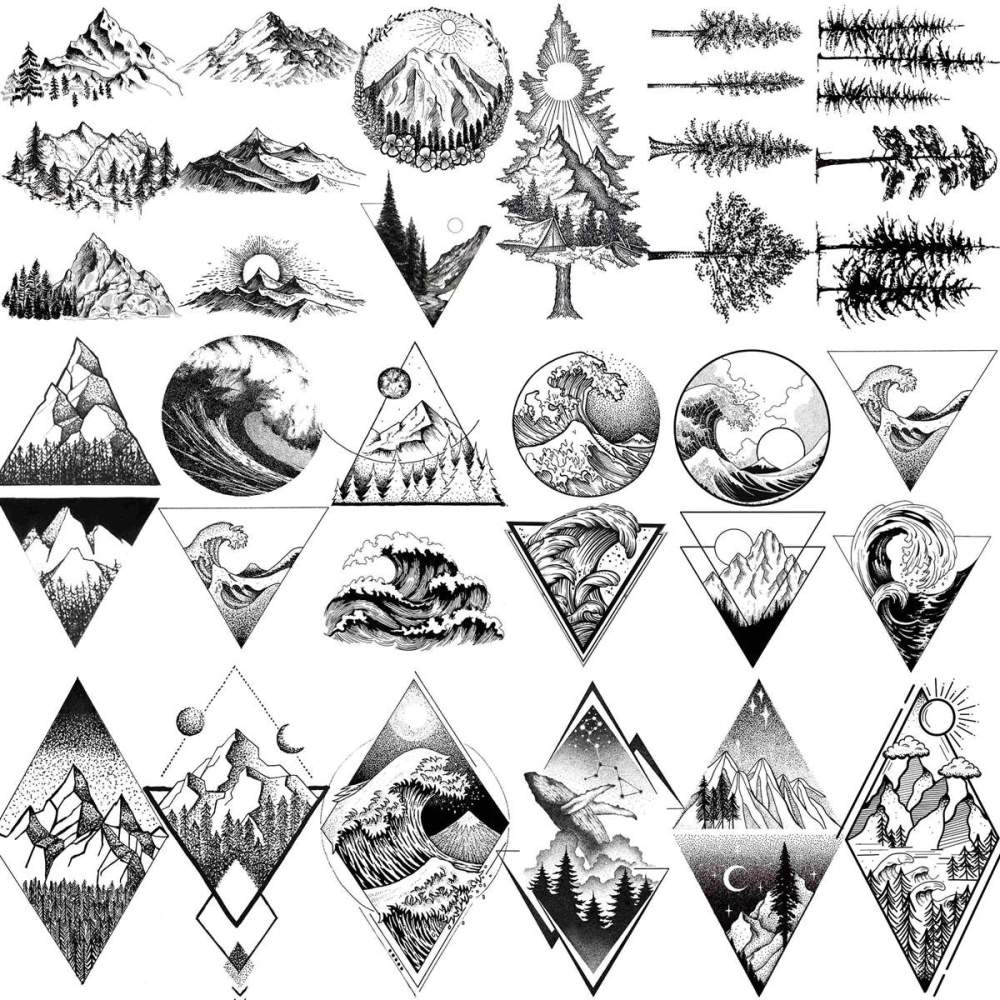 15 Sheets Mountain Temporary Tattoos For Women Men Adults Kids Hands Finger Foot Neck Clavicle Shank Arm Body Art Makeup, Semi Permanent Temp Fake Tattoo Stickers Waterproof Long Lasting Realistic Tatoos For Festival Party Accessory