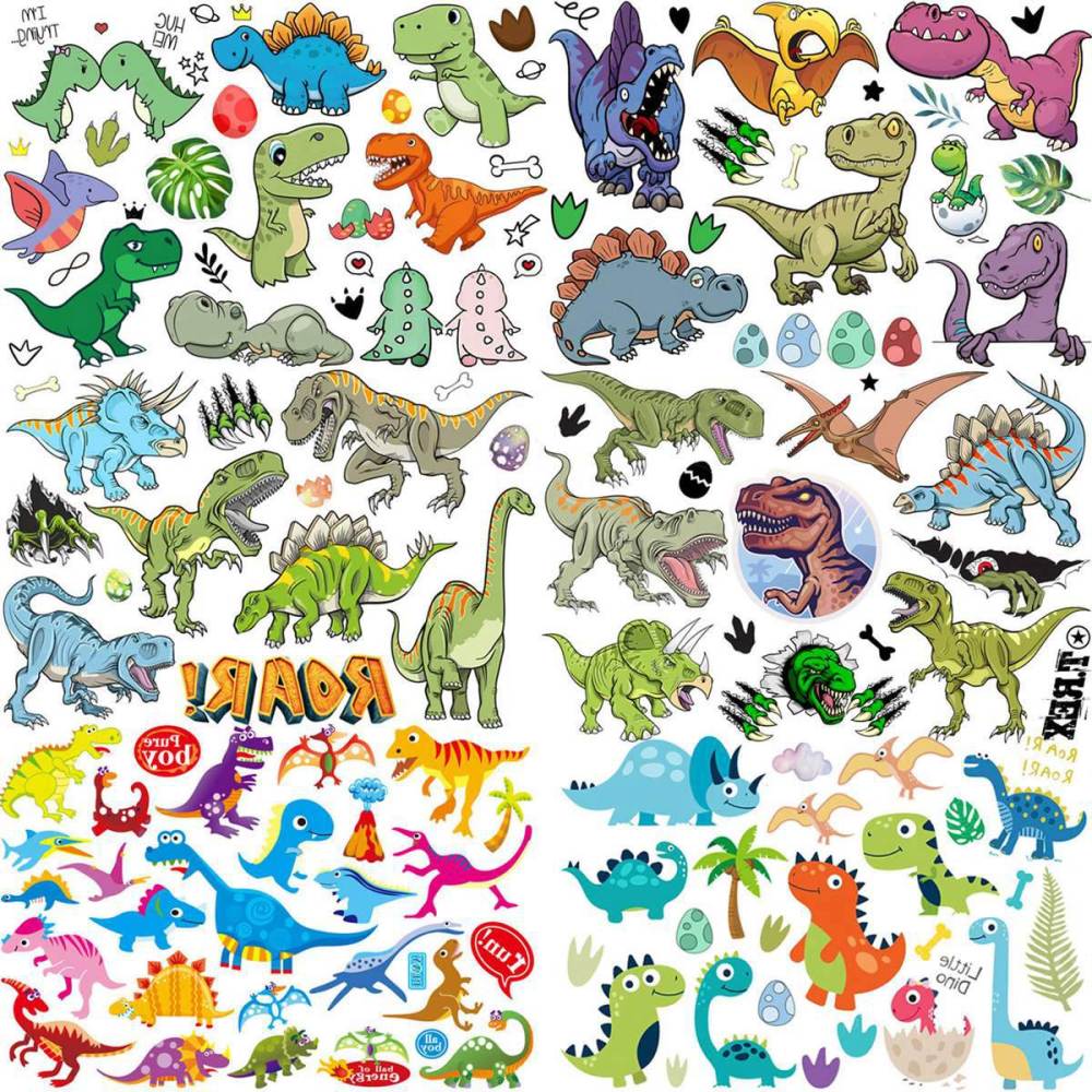 6 Sheets Cartoon Dinosaur Temporary Tattoos For Women Men Adults Kids Hands Finger Foot Neck Clavicle Shank Arm Body Art Makeup, Semi Permanent Temp Fake Tattoo Stickers Waterproof Long Lasting Realistic Tatoos For Festival Party Accessory