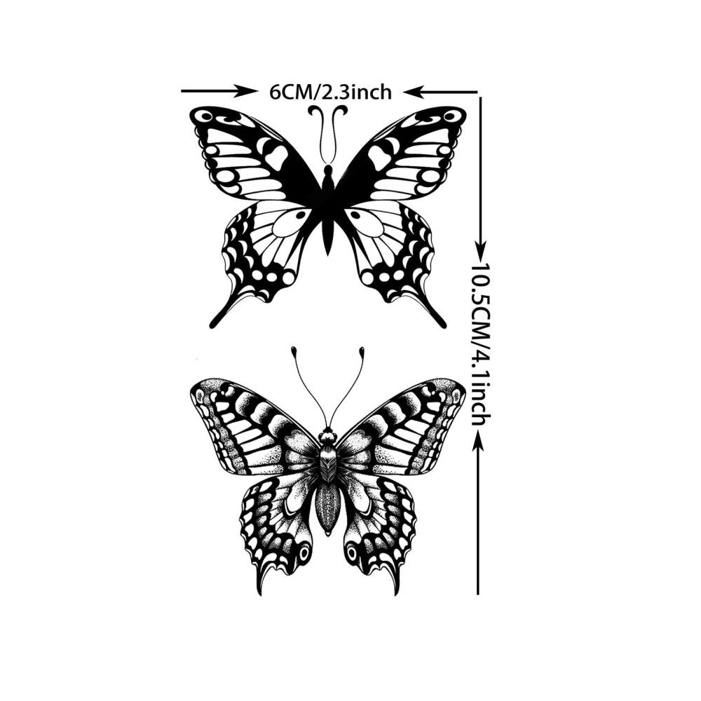 15 Sheets Butterfly Temporary Tattoos For Women Men Adults Hands Finger Foot Neck Clavicle Legs Thigh Forearm Shank Arm Body Art Makeup, Semi Permanent Temp Fake Tattoo Stickers Waterproof Long Lasting Realistic Tatoos For Festival Party Accessory