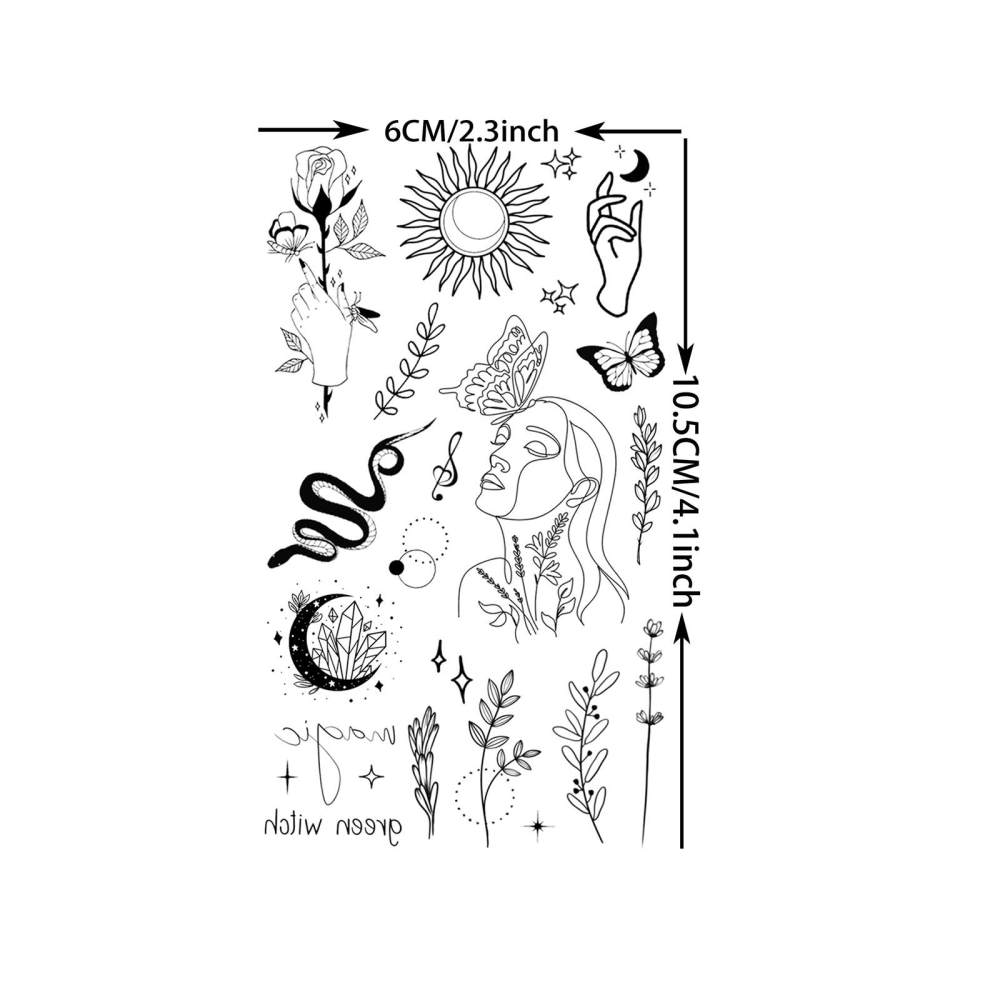 15 Sheets abstract Moon Temporary Tattoos For Women Men Adults Hands Finger Foot Neck Clavicle Legs Thigh Forearm Shank Arm Body Art Makeup, Semi Permanent Temp Fake Tattoo Stickers Waterproof Long Lasting Realistic Tatoos For Festival Party Accessory