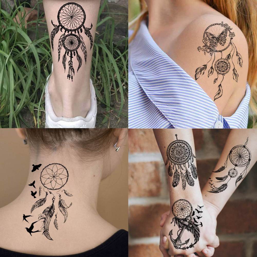15 Sheets Dreamcatcher Temporary Tattoos For Women Men Adults Hands Finger Foot Neck Clavicle Legs Thigh Forearm Shank Arm Body Art Makeup, Semi Permanent Temp Fake Tattoo Stickers Waterproof Long Lasting Realistic Tatoos For Festival Party Accessory