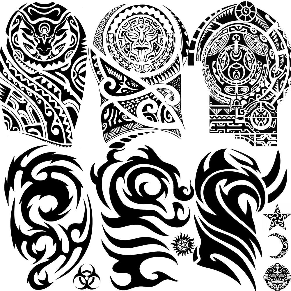 6 Sheets Maori Temporary Tattoos For Women Men Adults Kids Hands Finger Foot Neck Clavicle Shank Arm Body Art Makeup, Semi Permanent Temp Fake Tattoo Stickers Waterproof Long Lasting Realistic Tatoos For Festival Party Accessory