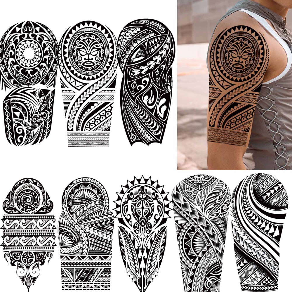 8 Sheets maori Temporary Tattoos For Women Men Adults Hands Finger Foot Neck Clavicle Shank Arm Body Art Makeup, Semi Permanent Temp Fake Tattoo Stickers Waterproof Long Lasting Realistic Tatoos For Festival Party Accessory