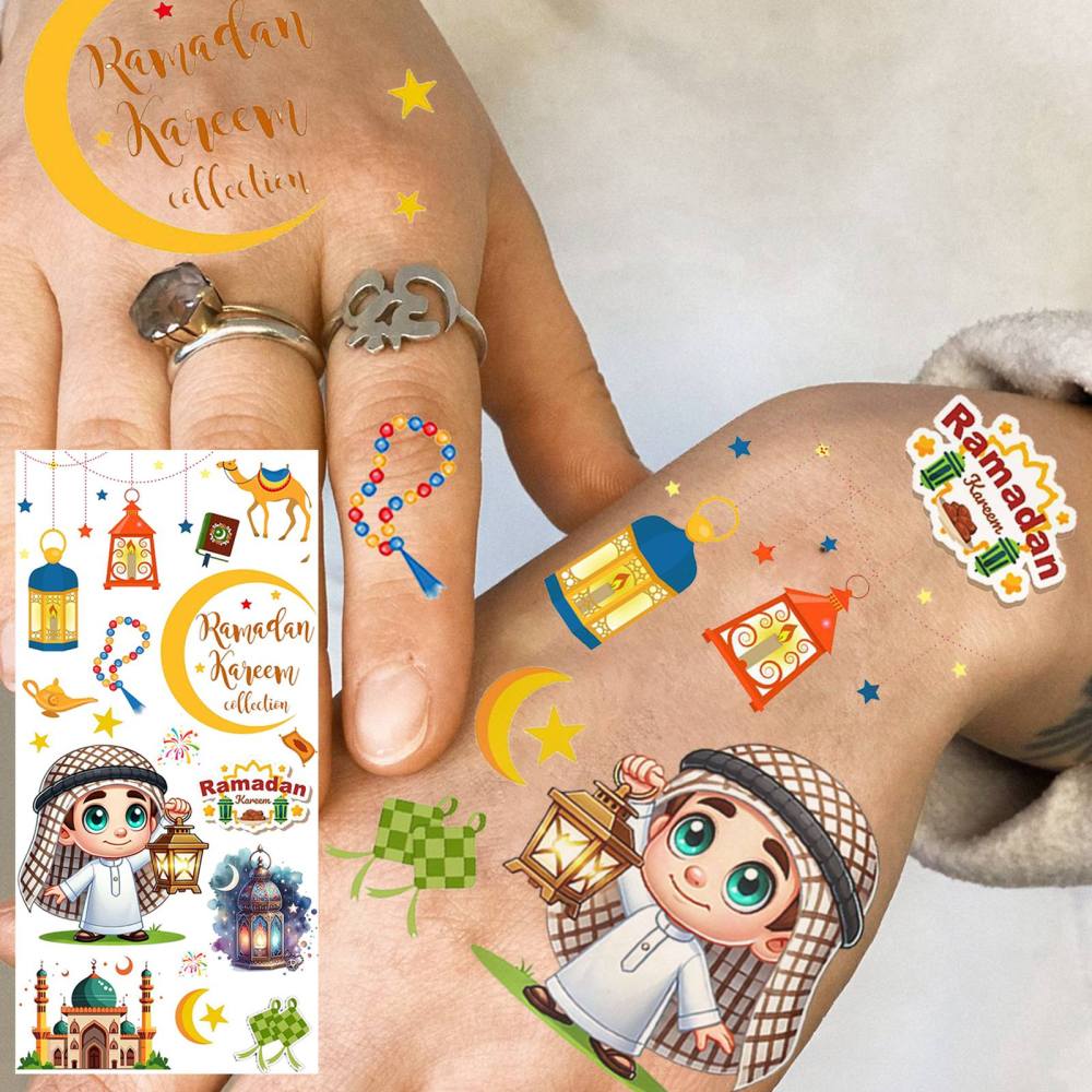 1 Sheet Crescent Moon Ramadan Mubarak Kareem  Temporary Tattoos For Women Adults Kids Men Lace Hands Foot Forearm Arm Body Art Makeup, Semi Permanent Temp Fake Tattoo Stickers Waterproof Tatoos For Festival Party Accessory